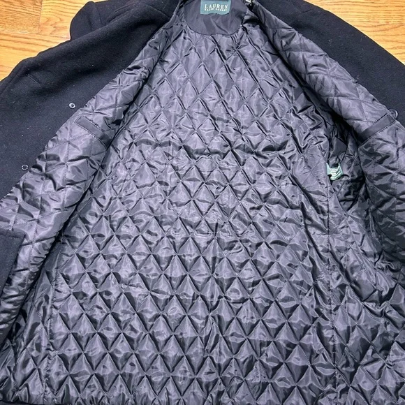 Lauren Ralph Lauren Men’s Wool Peacoat 48R XL Black Double-Breasted Classic Coat - Picture 3 of 7